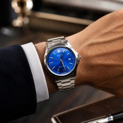ساعت casio مردانه رنگ نقرهای و آبی صفحه گرد (e) کد XL-8224M