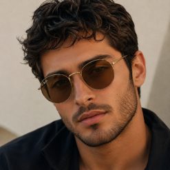 عینک آفتابی مردانه Rayban رنگ طلایی قهوه ای کد GL077