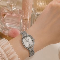 ساعت کاسیو زنانه مربع بند حصیری تمام نقرهای (e) کد 0023A-8227 (x)