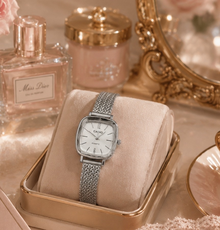ساعت Casio زنانه مربعی بند حصیری نقرهای (e) کد 8234SX-L - تصویر 6