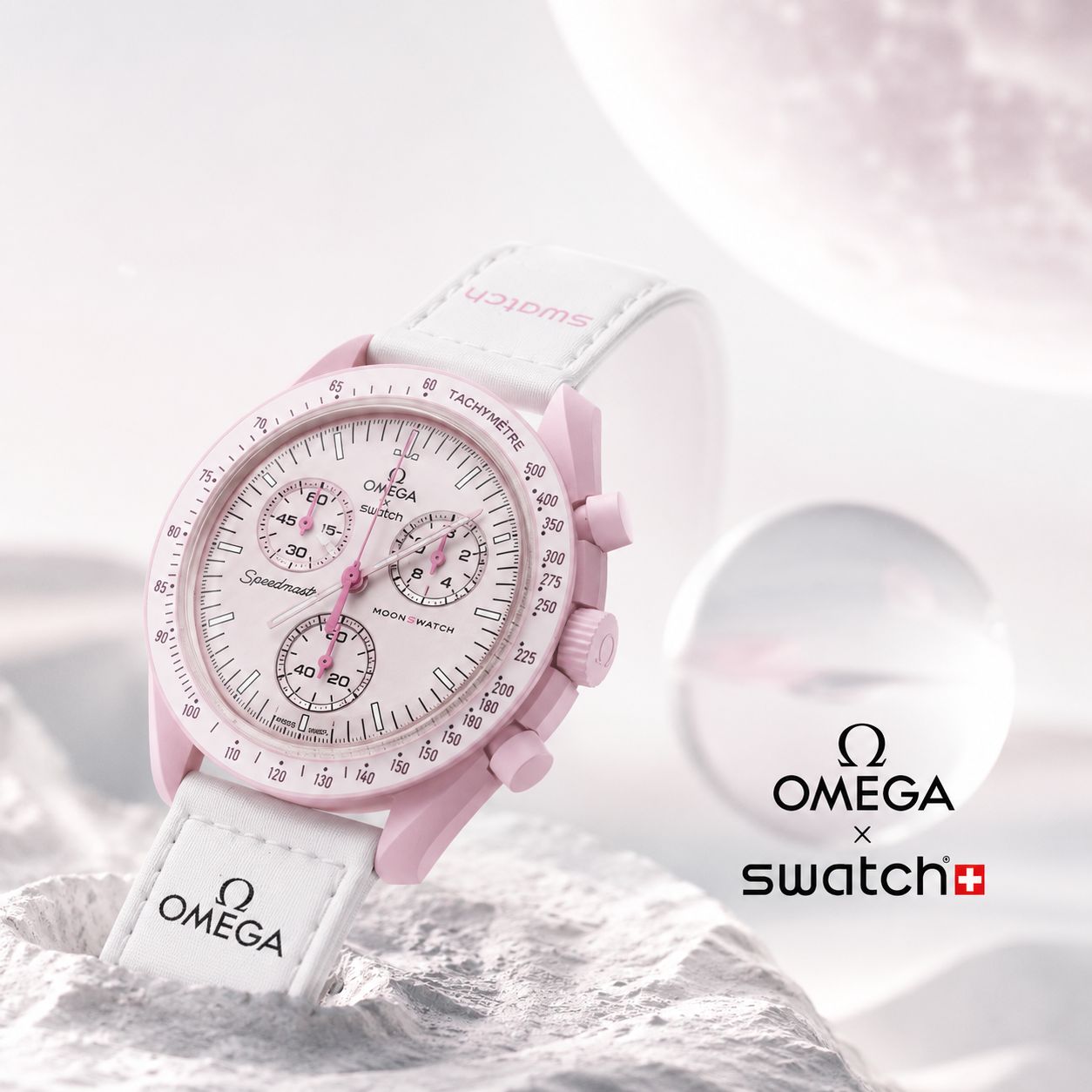ساعت زنانه امگا سواچ | OmegaSwatch رنگ صورتی کمرنگ-سفید کد 0023A-13020 (x) - تصویر 3