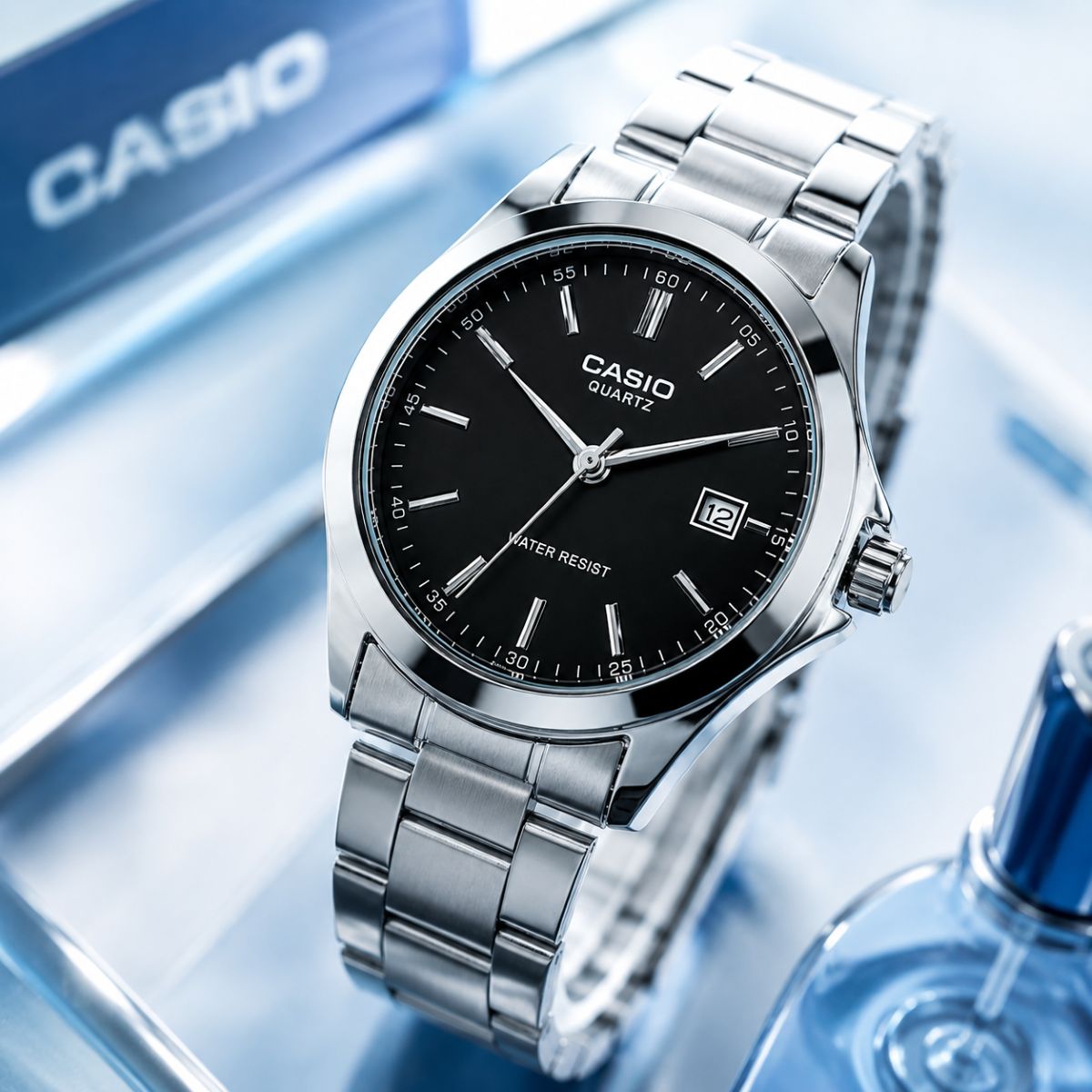 ساعت کلاسیک مردانه مدل کاسیو | CASIO صفحه گرد رنگ نقرهای و مشکی کد XL-14196M