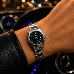 ساعت زنانه casio | کاسیو بند سیلور صفحه مشکی گرد دایره (e) کد 0023A-8539 (x)