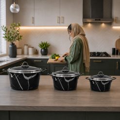 ست قابلمه 6 پارچه (6 تکه) تندیس طرح ماربل نقره ای (SH) کد GH006