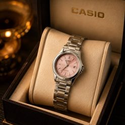 ساعت کاسیو زنانه فلزی سیلور گلبهی صفحه گرد (e) کد 0023A-8551