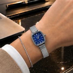 ساعت کلاسیک زنانه کاسیو - casio صفحه مربعی بند کشویی رنگ سیلور سورمهای (e) کد CAA-8544 (x)