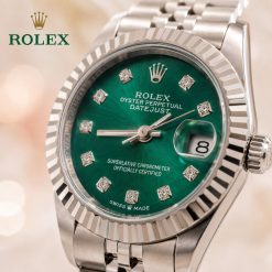 ساعت ROLEX زنانه نقرهای صفحه سبز مدل دیت جاست (e) کد XL-14126M