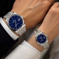 ساعت ست رولکس دیت جاست Oyester Perpetual نقرهای آبی کد W553
