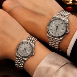 ساعت ست رولکس دیت جاست DATE JUST نقرهای صفحه سفید کد W822