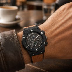 ساعت مردانه Hublot | هابلت رنگ قهوهای-مشکی بند طرح چرمی کد W1054