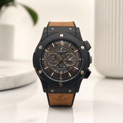 ساعت مردانه بند طرح چرمی قهوهای مدل هابلت صفحه مشکی کد GPZ-14401