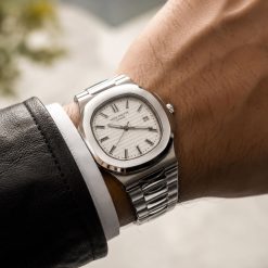 ساعت مردانه پتک فیلیپ براق رنگ سیلور صفحه سفید کد W1053