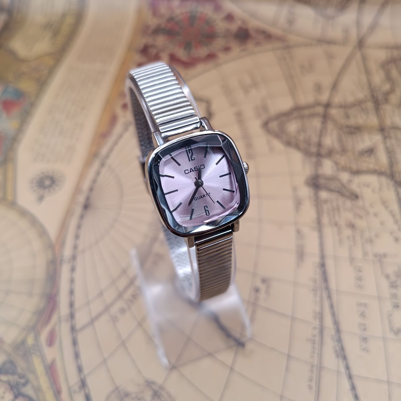 ساعت casio زنانه صورتی سیلور کاسیو سری بند کشویی مربعی (e) کد WF-008523 - تصویر 6