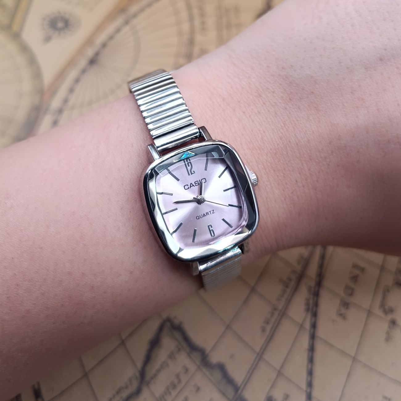 ساعت casio زنانه صورتی سیلور کاسیو سری بند کشویی مربعی (e) کد WF-008523 - تصویر 7