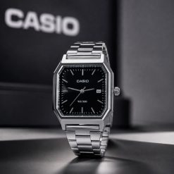 ساعت CASIO مردانه وینتیج رنگ نقرهای و مشکی با بند استیل کد GPZ-14202