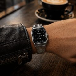 ساعت مچی مردانه وینتیج رنگ سیلور مشکی بند استیل کد 0023A-14361