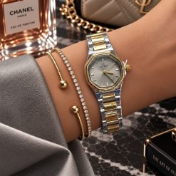 ساعت زنانه کاونت 6 ضلعی طلایی نقره ای صفحه بژ (ZZ) کد W1647