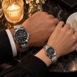 ساعت ست زنانه و مردانه گرد کاونت نقره ای صفحه مشکی (ZZ) کد W1722