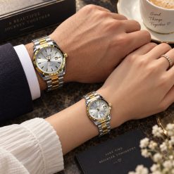 ساعت ست زنانه و مردانه گرد کاونت رنگ نقره ای طلایی صفحه نقره ای (ZZ) کد W1739
