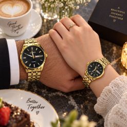 ساعت ست زنانه و مردانه گرد کاونت طلایی صفحه مشکی (ZZ) کد W1736