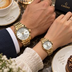 ساعت ست زنانه و مردانه گرد کاونت رنگ طلایی صفحه سفید (ZZ) کد W1744