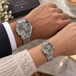 ساعت ست زنانه و مردانه گرد کاونت نقره ای صفحه طوسی (ZZ) کد W1732