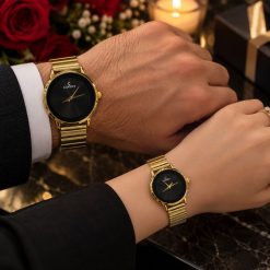 ساعت ست زنانه و مردانه گرد کاونت طلایی صفحه مشکی (ZZ) کد W1714