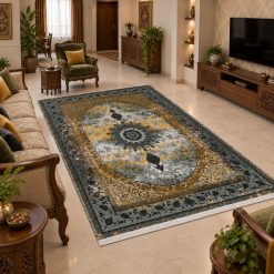 فرشینه اتاق و پذیرایی کلاسیک وینتیج خردلی طوسی ترمزدار (TI) کد F105