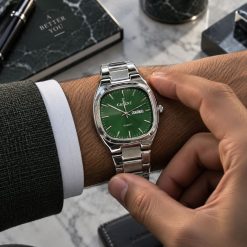 ساعت مردانه مربع رویال وینتیج کاونت نقره ای صفحه سبز (ZZ) کد W1616 (x)