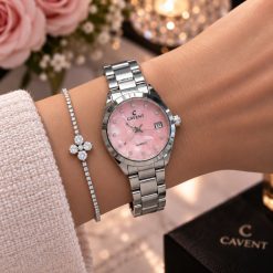 ساعت کلاسیک زنانه گرد کاونت نقره ای صفحه صورتی (ZZ) کد WF-005474