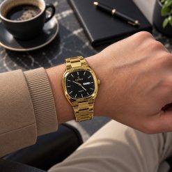 ساعت مردانه مربع رویال وینتیج کاونت طلایی صفحه مشکی (ZZ) کد W1615