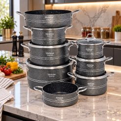 سرویس قابلمه 14 پارچه گرانیتی رنگ مدادی چکشی هلنا مدل کلاسیک (AF) کد LGH001