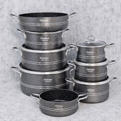 سرویس قابلمه 14 پارچه گرانیتی رنگ مدادی چکشی هلنا مدل کلاسیک (AF) کد LGH001 - تصویر 3