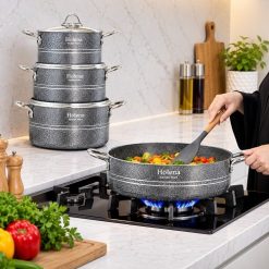 سرویس قابلمه 7 پارچه گرانیتی رنگ مدادی چکشی هلنا مدل کلاسیک (AF) کد LGH018