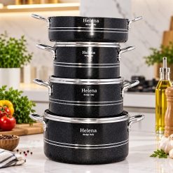 سرویس قابلمه 7 پارچه گرانیتی رنگ مشکی هلنا مدل کلاسیک (AF) کد LGH019