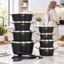 سرویس قابلمه 21 پارچه گرانیتی مشکی ماموت مدل سوپر گرانیت (AF) کد LGH012