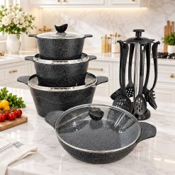 سرویس قابلمه 15 پارچه چدن مشکی گرانیت دالغا (AF) کد LGH034
