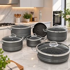 سرویس قابلمه 11 پارچه نانو گرانیت رنگ نوکمدادی آذین (AF) کد LGH051