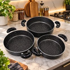 سرویس تابه 3 پارچه نانوگرانیت رنگ مشکی آذین (AF) کد LGH053