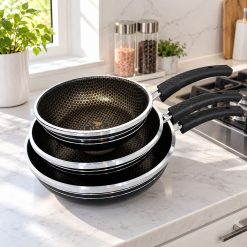 سرویس تابه 3 پارچه تک‌دسته پلاستیکی هلنا لب پیچ رنگ مشکی (AF) کد LGH056