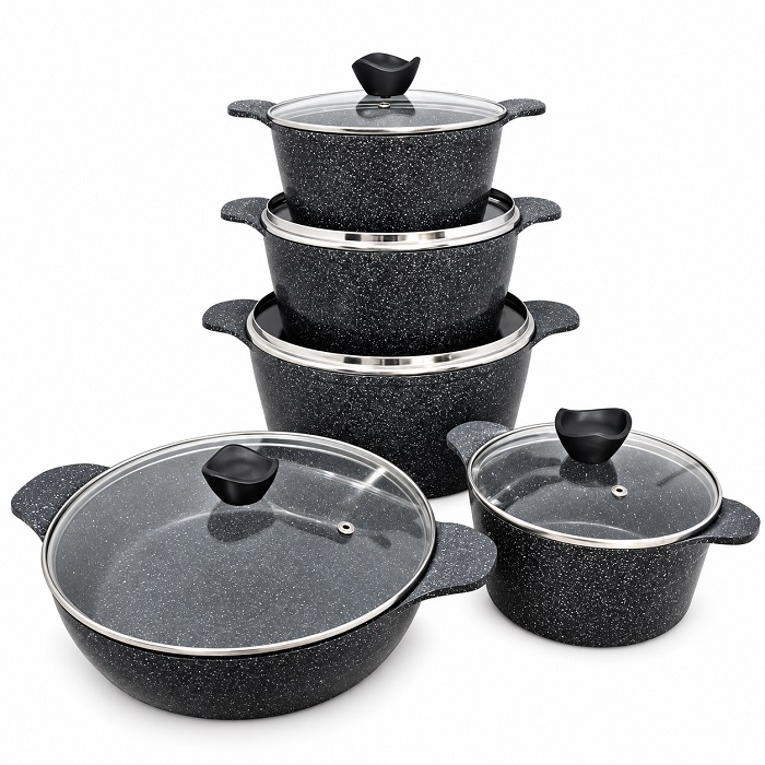 سرویس قابلمه 10 پارچه چدن مشکی گرانیت دالغا (AF) کد LGH029 - تصویر 6