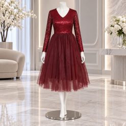 پیراهن مجلسی زنانه باربی زرشکی (j) کد WF-008621