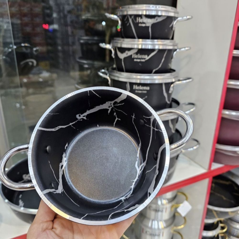 سرویس قابلمه 14 پارچه مشکی نقرهای هلنا مدل ماربل (AF) کد LGH047 - تصویر 4