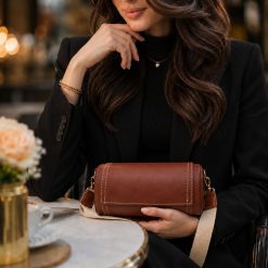 کیف دوشی زنانه طرح استوانهای رنگ عسلی کد 524 (x)