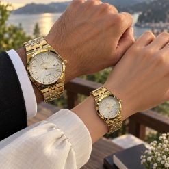 ساعت ست زنانه و مردانه گرد کاونت طلایی صفحه سفید (ZZ) کد W1724