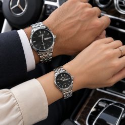 ساعت ست زنانه و مردانه گرد کاونت نقره ای صفحه مشکی (ZZ) کد W1734