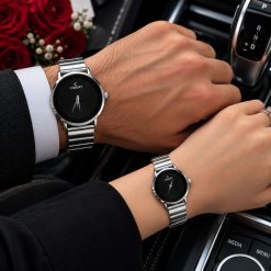 ساعت ست زنانه و مردانه گرد کاونت نقره ای صفحه مشکی (ZZ) کد W1715
