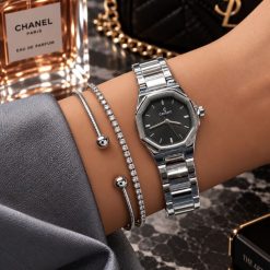 ساعت زنانه کاونت 6 ضلعی نقره ای صفحه مشکی (ZZ) کد W1645 (x)