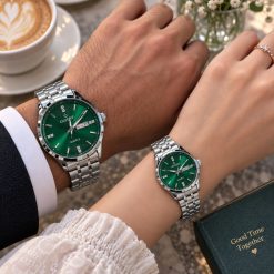 ساعت ست زنانه و مردانه گرد کاونت نقره ای صفحه سبز (ZZ) کد W1730