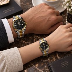 ساعت ست زنانه و مردانه گرد کاونت رنگ نقره ای طلایی صفحه مشکی (ZZ) کد W1738